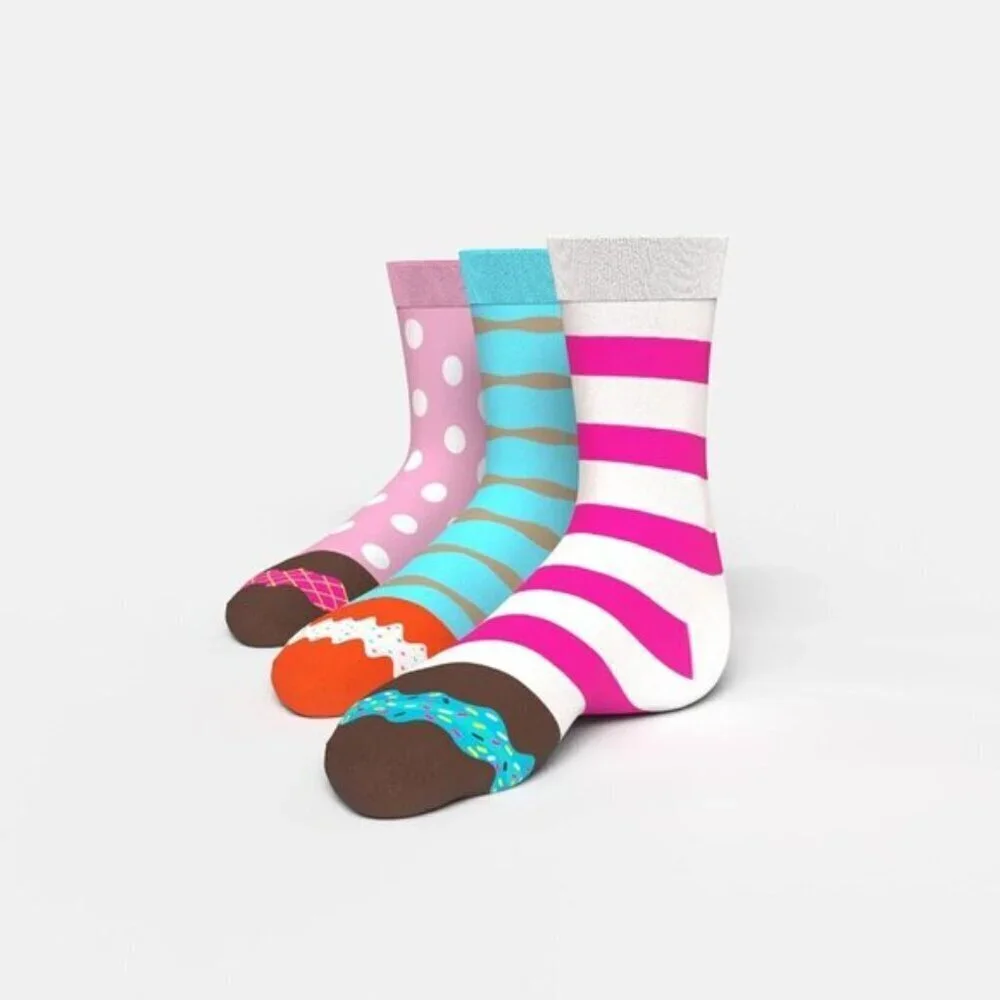 1SOCK2SOCK Women's Donut Crew Socks Fun Cotton Gift Box Multipack (3/6 Pairs)